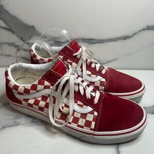Vans Men's White Red Checkerboard Low Top Suede Leather Sneakers Men Sz 11 FLAW